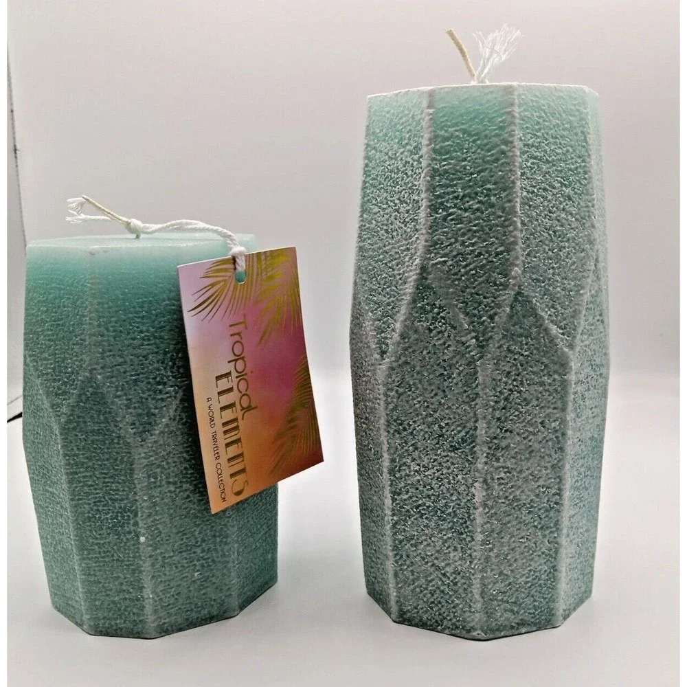 200 hour Geometric candle/ Pastal Green 2 pices set (4 in x 8 in) /(4 in x 6 in)